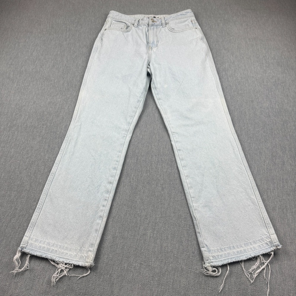 Zara Jeans Women 4 Fit 28x28 Blue Denim High Waisted Straight Light Wash Raw Hem